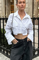 Cropped Pocket Detail Cotton Blouse
