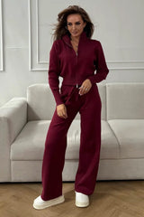 Long Sleeve Zippered Cardigan Knit Set