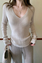 Elegant V-Neck Slim Fit Knit Top