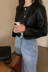 Retro O-Neck PU Leather Jacket