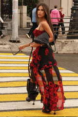 Ruched Low-Neck Floral Dress