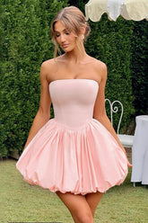 Strapless Tie Halter Puff Birthday Dress