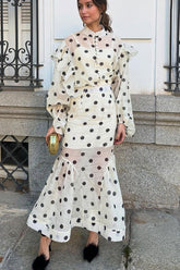 Polka Dot Lantern Sleeve Two Pieces Set