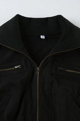 Casual Girdling Waist Black Jacket