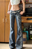 Crystal Floral Graphic Wide Leg Flare Jeans