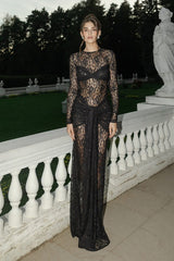 Ruched Long Sleeve Lace Dress