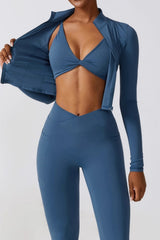 Quick Dry Stand Collar Zip Jacket Leggings Activewear Set