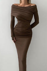 Warm Modal Grey Off-Shoulder Bodycon Dress