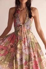 Bayside Floral Print V Neck Cami Chic Boho Dress