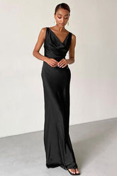 Cowl Neck Satin High Waist Bodycon Formal Dress