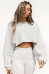 Cropped Crew Neck Knit Long Sleeve Crop Top