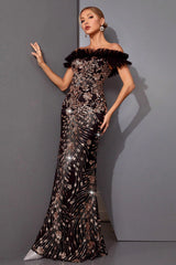 Shiny Sequin Off-Shoulder Slim Mermaid Sequin Dress