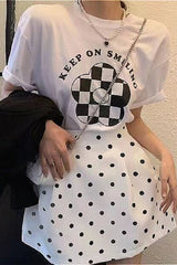 French Style High-Waisted Polka Dot Mini Skirt
