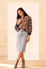 Leopard Print Contrast Cardigan Sweater