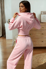 Hooded Drawstring Two Piece Pants Set