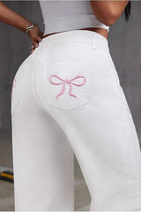 Y2K Bow Embroidered High Waist Straight Loose Jeans