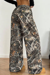 Camouflage Print Stretch Slim Wide Leg Casual Pants