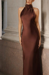 Sexy Backless Satin Solid Silk Dress