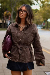 Leopard Lapel Belted Jacket