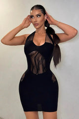Sexy Halter Sleeveless Sheer Cutout Bodycon Cocktail Dress