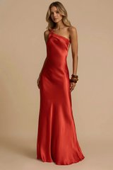 Bodycon Asymmetrical Neck Silk Dress