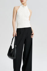 Backless Halter Cable Knit Top
