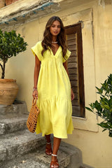 Cotton Linen Oversize Loose V-neck Boho Dress