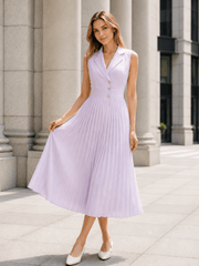 Ruched Ice Silk Lapel High Waist Work Dress