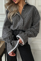 Single Breasted Heart Print Blouse