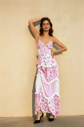 Boho Tie Shoulder Patchwork Floral Dress