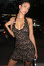 Sleeveless Halter Tie V Neck Lace Bodycon Dress