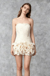 Tube Top Floral Applique Reception Dress