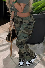 Street Style High Waist Straight Camo Multi Color Cargo Pants