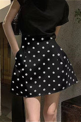 French Style High-Waisted Polka Dot Mini Skirt