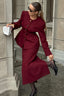 Wine Red Tie Waist Two Piece Blazer Skirt Set