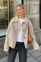 Classic Barn Khaki Wool Blend Notch Collar Coat