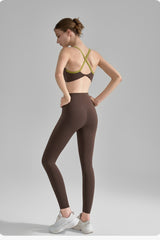 Seamless Cross Back Bra Sculpting Pants Activewear Set