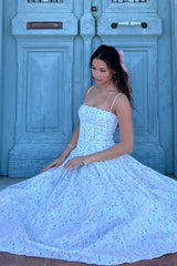 Pleated Spaghetti Strap Floral Dress