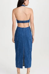 Sexy Halter Wrap Denim Dress