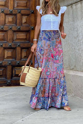 Boho Print Flowy Swing Vacation Skirt