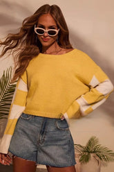 Colorblock Print Knit Sweater