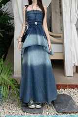 Ombre Strapless Denim Dress
