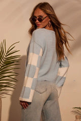 Colorblock Print Knit Sweater