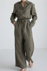 Linen Oversized Wide Leg Slimming Preppy Jumpsuit