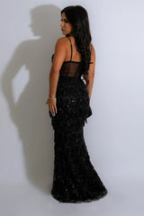 Elegant Spaghetti Strap A-Line Bodycon Maxi Sequin Dress