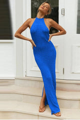 Sleeveless Crochet Cut-Out Backless Maxi Sweater Dress