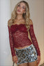 Off Shoulder Lace Sheer Long Sleeve T-shirts