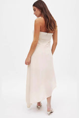 Sexy Strapless Ruched Asymmetrical Long Formal Dress