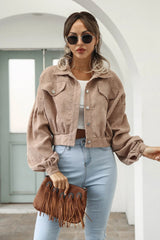 Corduroy Cropped Lantern Sleeve Jacket