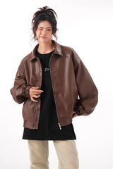 Vintage PU Leather Lapel Jacket